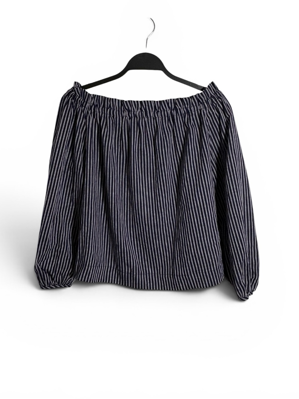 A New Day Navy and White Striped Off-the-Shoulder Peasant Blouse Linen Blens